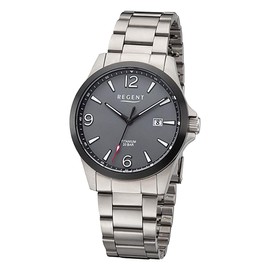 REGENT Men's Watch with Titanium Link Bracelet and Titanium Case 39 mm Diameter Quartz 20 Bar Arabic Numbers Date, gray, Bracelet
