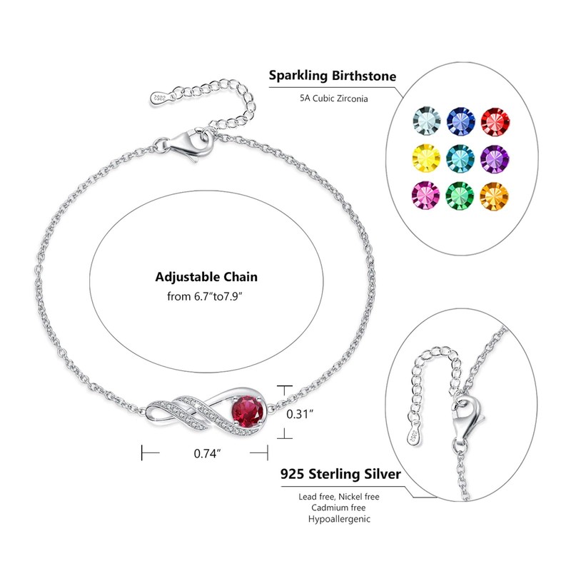LOCIBLO July Birthstone Bracelets for Women 925 Sterling Silver Red
