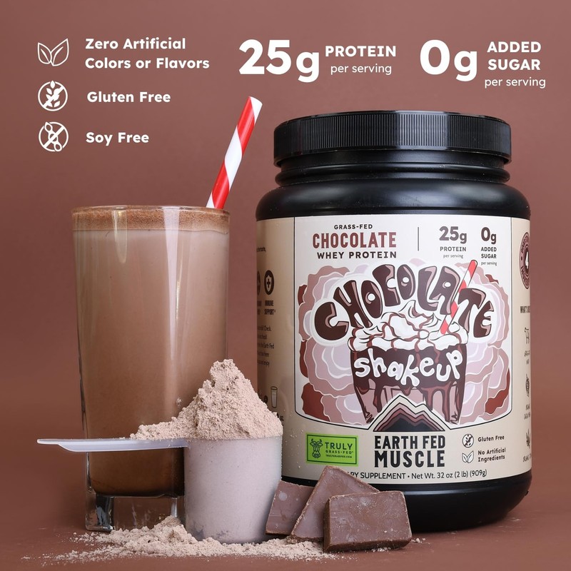 Earth Fed Muscle Chocolate Shakeup Grass-Fed Whey Protein Powder 2lb