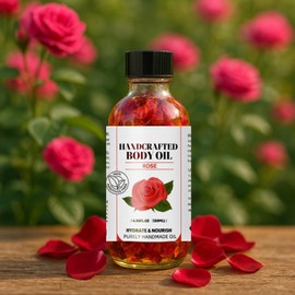 Rose Body Oil 4.06 FL OZ – Hydrating & Nourishing Massage Oil for Dry Skin – Vegan Natural Handmade Skincare with Rose & Plant Oils for Relaxation and Daily Moisturizing