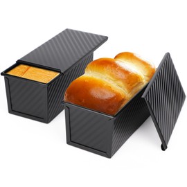 Beasea Pullman Loaf Pan with Lid, 2 Pack 0.5 lb Small Non-Stick Bread Loaf Pans Carbon Steel Mini Bread Toast Box for Homemade Bread Toast Oven Baking - Black