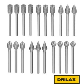 Stone Carving Set Diamond Burrs for Engraving, Grinding, Polishing Stone, Rocks, Jewelry, Glass, Ceramics, Nails Compatible with Dremel Rotary Tools 1/8 inch Shank 20 Pieces Set