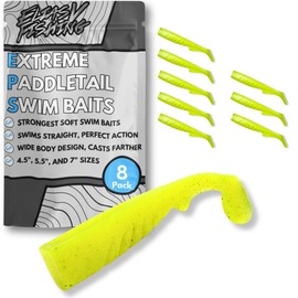 ELIASVFISHING Extreme Paddle Tail - Paquete de 8 cebos de natación de plástico suave, de alta calidad para pesca con lubina, señuelo suave de gran acción, color Chartreuse de 5.5 pulgadas