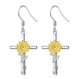 HOOHWE Sunflower Earrings for Women 925 Sterling Silver You are My Sunshine Earrings Heart/Dangle Sunflower Earrings Daisy Blessing Heart/Drop Hooks Earrings Sunflower Jewelry Gifts for Women,