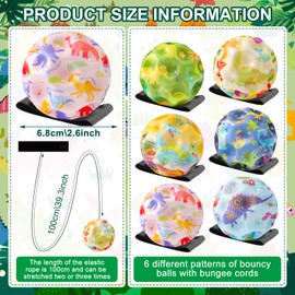 TZQFROCE Jump Ball with Bandaging, Pack of 6, Dino Jump Ball, Stress Ball, Jumps, Rubber Ball for Children, Suitable for Indoor and Outdoor Use