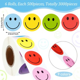 Outus 3000 Pcs Face Smile Stickers 1 Inch Happy Incentive Smile Labels Mini Colorful Encourage Motivational Stickers Round Behavior Reward Chart Sticker Rolls for Kid Student School Classroom