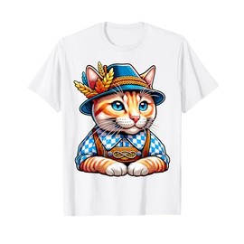 Oktoberfest Cat Funny German Bavarian Lederhosen Cat Lover T-Shirt