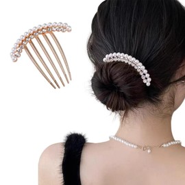 Pearl Hair Side Comb Crystal Rhinestone Comb Decorative Pearl Hairpin Bridal Hair Styling Accessories for Women Wedding(Gold)