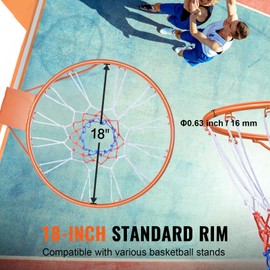 Happybuy Basketball Rim, Heavy-Duty 18" Wall-Mounted Flex Hoop Replacement with Net for Indoor/Outdoor Use, Ideal for Kids and Adults