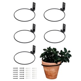 4 Inch Plant Hangers Outdoor and Indoor Ring Holder 6 Pack - Wall Hook Metal Plant Stand Planters - Black Flower Pot Ring Set with Garden Shovel