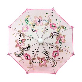 Pack of 4 Mini Lace Umbrella Parasols with Sequins - Delicate Dolls Size Decorative Small Umbrella for Weddings, Baby Showers, Parties and Events - 11.6 inch Diameter - Colour: Pink