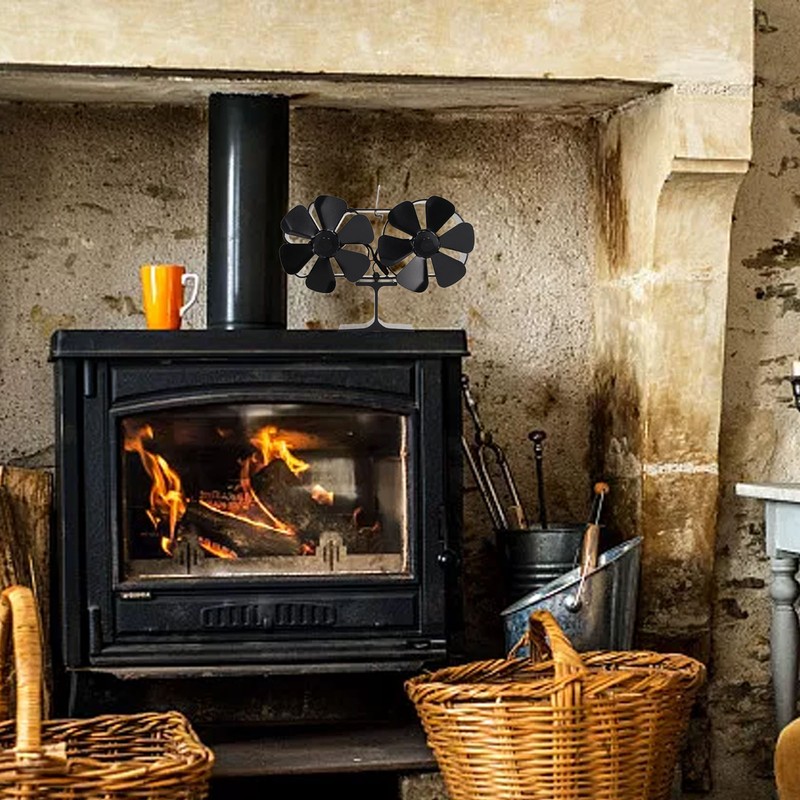 6 Blades Heat Powered Stove Fan Dual Head Fireplace Fan