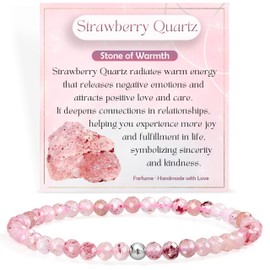 Farfume Tiny 4 mm Gemstone Beads Petite Bracelet for Women, Crystal Silver 925 Natural Stone Jewellery Elastic Bracelets Women, Chakra Spiritual Charms Bracelets Gifts (Strawberry Quartz)
