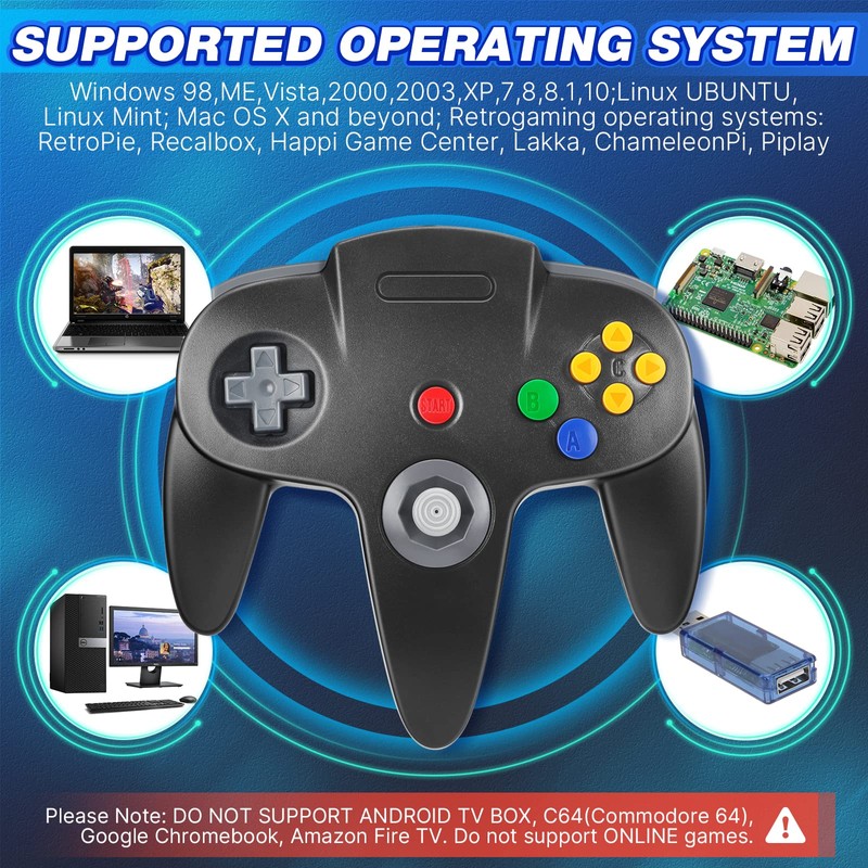 Wired USB N64 Controller, FISUPER Classic Video Game Controller USB