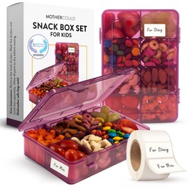 Snack Box Containers Set of 2-Reusable,100 Dissolvable Labels, 8 Adjustable Compartments, Dishwasher Safe, BPA-Free, Meal Prep Container, PARENT TESTED PARENT APPROVED AWARD (2 Pack) (Plum)