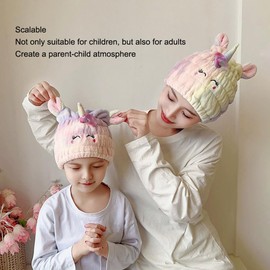NAWPHEKI Animal Hair Drying Towel Cap for Kids, 2Pcs Cute Unicorn Microfiber Bath Dry Hair Wrap, Absorbent Quick Girls Boys Hair Drying Towel, Suck Water Hat Headscarf for Wet Hair