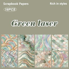 16 Sheets Aesthetic Scrapbook Paper Set – Vintage & More Styles for Junk Journals, Journaling, Scrapbooking & DIY Projects,TikTokShopBacktoSchool:_Green Laser