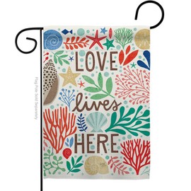 Breeze Decor G157064 Love Lives Here Coastal Nautical Impressions Decorative Vertical Garden Flag 13" x 18.5" Printed In USA Multi-Color