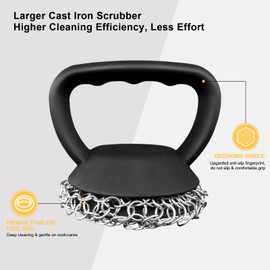 Cast Iron Scrubber 316L Chainmail Cleaner for Pans, Frying Pans & Grills, Ergonomic Handle &Large Panel for Cleaning Cast Iron
