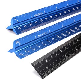 OwnMy 3 Pack 12 Inch Solid Aluminum Triangular Architect Scale Ruler Set, Architectural and Engineer Scale Ruler Set, Professional Etched Scales Drafting Rulers for Blueprints Civil Engineer, Blue