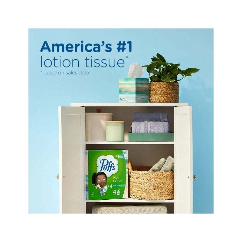 Puffs Plus Lotion Facial Tissues, 4 Family Box, 124 Tissues