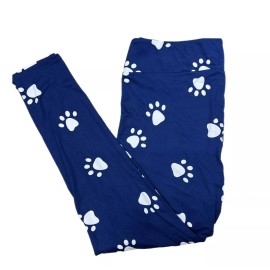 LuLaRoe Tc2 LuLaRoe Leggings Blue W/ White Paw Rare Fits 18/24