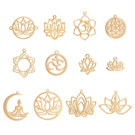 LEGENTLISUR 12Pcs 12 Style Stainless Steel Charms Bulk Chakra Metal Pendants Charms for Jewelry Making Necklace Bracelet Craft DIY
