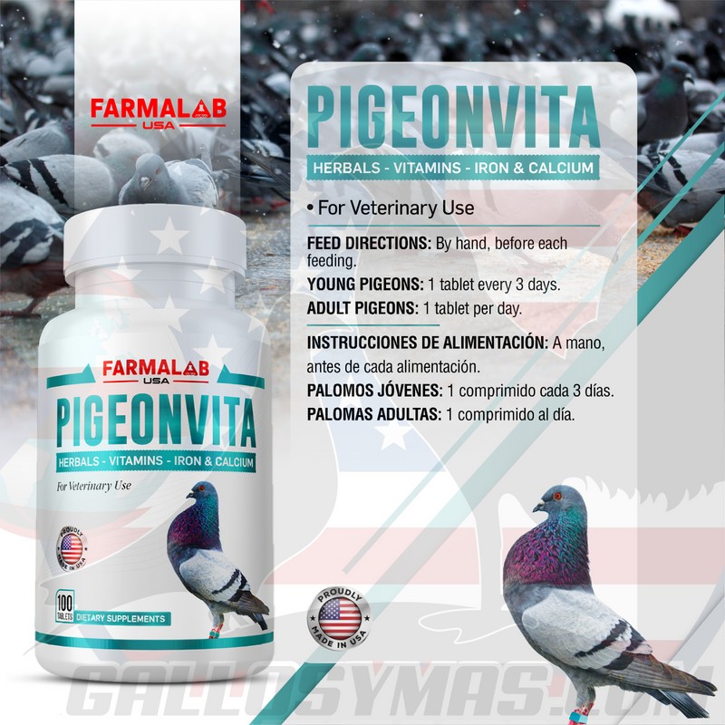 FARMALAB VITAMINA COMPLETA PARA PALOMAS PIGEONVITA VITAMINS 100 TABS FOR