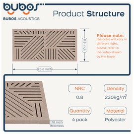 BUBOS 4 Pack Thickened Acoustic Panels, 23.6''x11.8'' Self-Adhesive Sound Absorbing Cavity Acoustic Wall Panels for Theater Studio Room Recording Room Gaming Room Gym Room Halls Meeting Rooms (Camel)