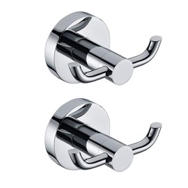 Dandelionsky 2PCS Wall Mount Robe Hooks Modern Polished Chrome Solid Brass Double Towel Hooks Door Bathroom Toilet Hat Clothes Wall Door Hanger