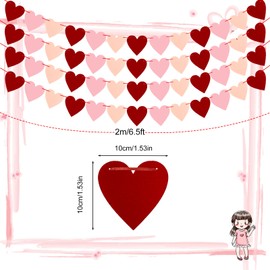 BLMHTWO 4 Pieces Heart Valentine's Day Decoration, Red Felt Heart Garland for Valentine's Day, Hanging Heart Decorations, Valentine's Day Accessories for Engagement, Wedding, Anniversary, Party