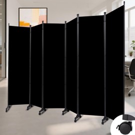 Room Divider (6 Panel) Wall Divider for Room Separation, 132 inch Wide Portable Privacy Screens W/Wheels, Metal Frame Freestanding Room Separators 5.6FT Room Partitions and Dividers