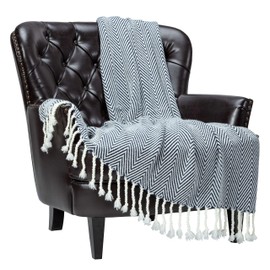 Chanasya Chevron Super Soft Acrylic Throw Blanket with Tassels - Warm Cozy Lightweight Fluffy Woven Blanket for Bed Sofa Chair Couch Living Bed Room Navy and White Blanket (50x65 Inches) Dark Blue