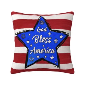Independence Day Patriotic Throw Pillow Covers, 4th of July American Flag Red Stripe Blue Star Linen Double Sided Pillow Covers, 22x 22 Inch USA Outdoor Cushion Cover for Sofa Bed Couch Decorations