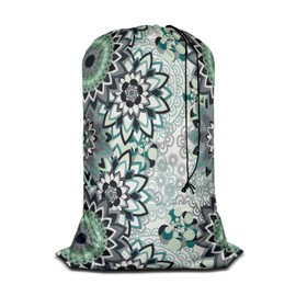 Swono Mandala Pattern Laundry Bag Drawstring Closure Indian Style Floral Repeat Boho Graphic Heavy Duty Laundry Portable for College Dorm Room Essentials for Travel Camp