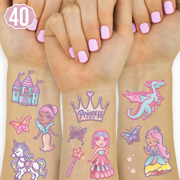 xo, Fetti Princess Temporary Tattoos for Kids - 30 Glitter styles | Unicorn Birthday Party Supplies, Butterfly Favors + Magical Decorations