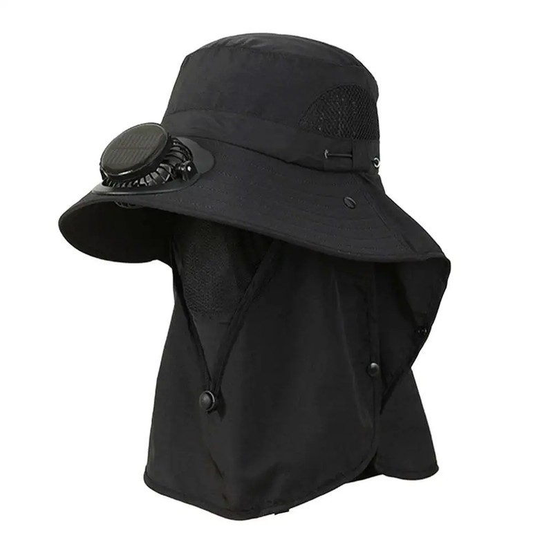 Solar Fan Wide Brim Hat for Outdoor Cooling – Polyester