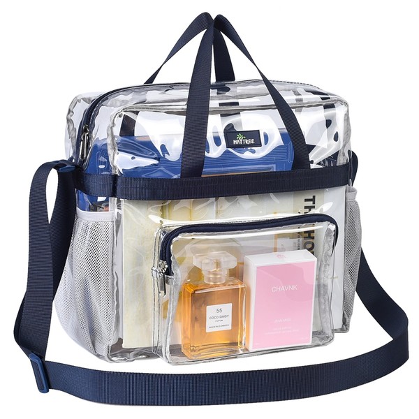 MAY TREE Clear Bag Stadium Approved 12×6×12, Clear Stadium Bag for Women and Men, Clear Lunch Bag for Work Travel Sport Office, Clear Tote Bag Stadium Approved with Non-Removable Straps - Navy