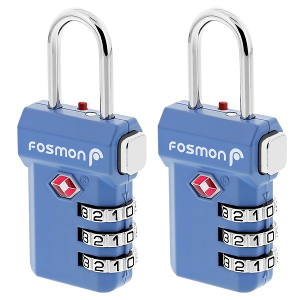 Fosmon TSA - Cerraduras de equipaje aceptadas (2 unidades) Indicador de alerta abierta, códigos de candado de combinación de 3 dígitos con cuerpo de aleación y botón de liberación para bolsa de viaje,