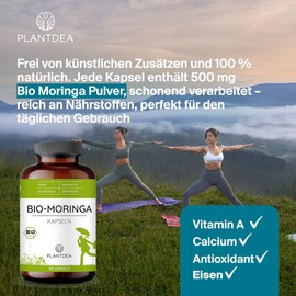 PlantDEA Organic Moringa Capsules I 3000 mg Daily Dose I 180 Moringa Capsules High Dose I Laboratory Tested I Organic Moringa Powder I Vegan Moringa Preparation I No Additives