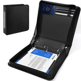 Fullhawl 2 Pcs Fireproof 3 Ring Binder with Zipper 1. 5 Inch Dustproof D Ring Document Organizer Hold up 375 Sheets of 8. 5" x 11" Zipper Binder with Built in Net Pen Holder for Office Home