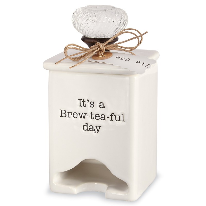 Mud Pie FBA_ Ceramic Tea Bag Caddy, White