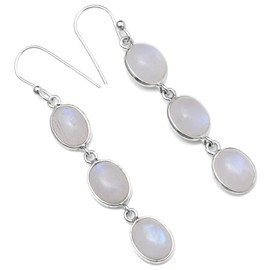 Silver Palace 925 Sterling Silver Natural Rainbow Moonstone Drop Dangle Earrings for Women