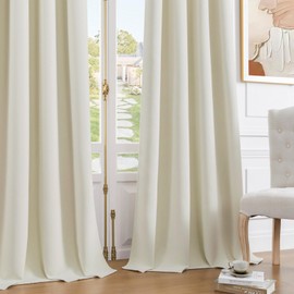 Joydeco Mousse White Velvet Curtains 84 Inch Length 2 Panels Set, Cream Soft Luxury Thermal Insulated Room Darkening Curtains for Bedroom Living Room Rod Pocket, 52W x 84L