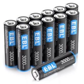 EBL Lot EBL 3000mAh 1.5V AA Lithium Batteries Constant Volt Double A Battery - 12x  AA Lithium Batteries Non-Rechargeable