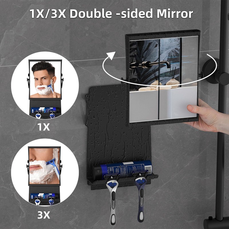 Shower Mirror fogless for Shaving - Dual-Sided 1X/3X Magnification, Anti-Fog