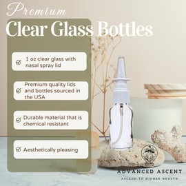 ADVANCED ASCENT Clear Glass 1 oz with Nasal Sprayer - EMPTY, Refillable, Travel Size, Quality Glass! (6 Pack)