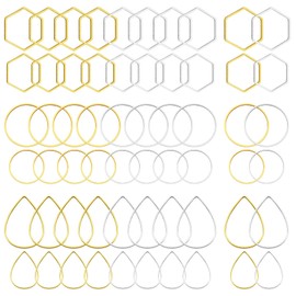 120pcs Hoop Earrings for Jewelry Making,Earring Beading Hoops Hypoallergenic Teardrop Hexagon Round Earring Hoop Open Bezel Pendant Frame for DIY Crafts Accessories Supplies(Gold&Silver,3Shapes)