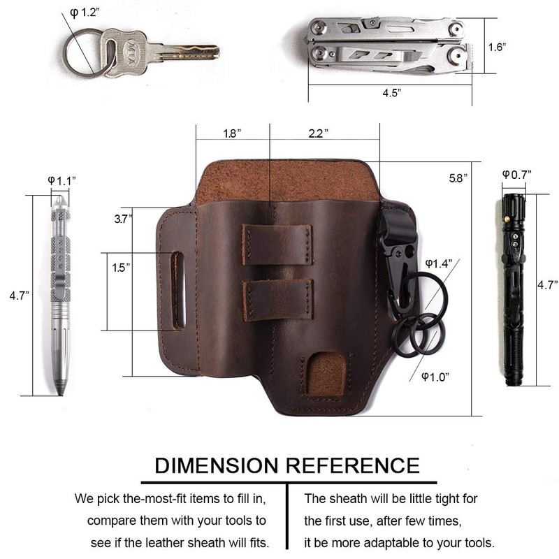 Gentlestache Multitool Belt Sheath, EDC Leather Belt Organizer, Flashlight Holder,