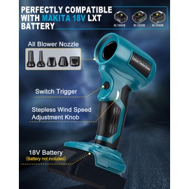 Taingwei Cordless Leaf Blower for Makita 18V Battery - High-Speed, Brushless Motor, 130,000 RPM, Lightweight Design for Leaves,Dust,Snow, Lawn Care,Patio Cleaning (Battery Not Included)